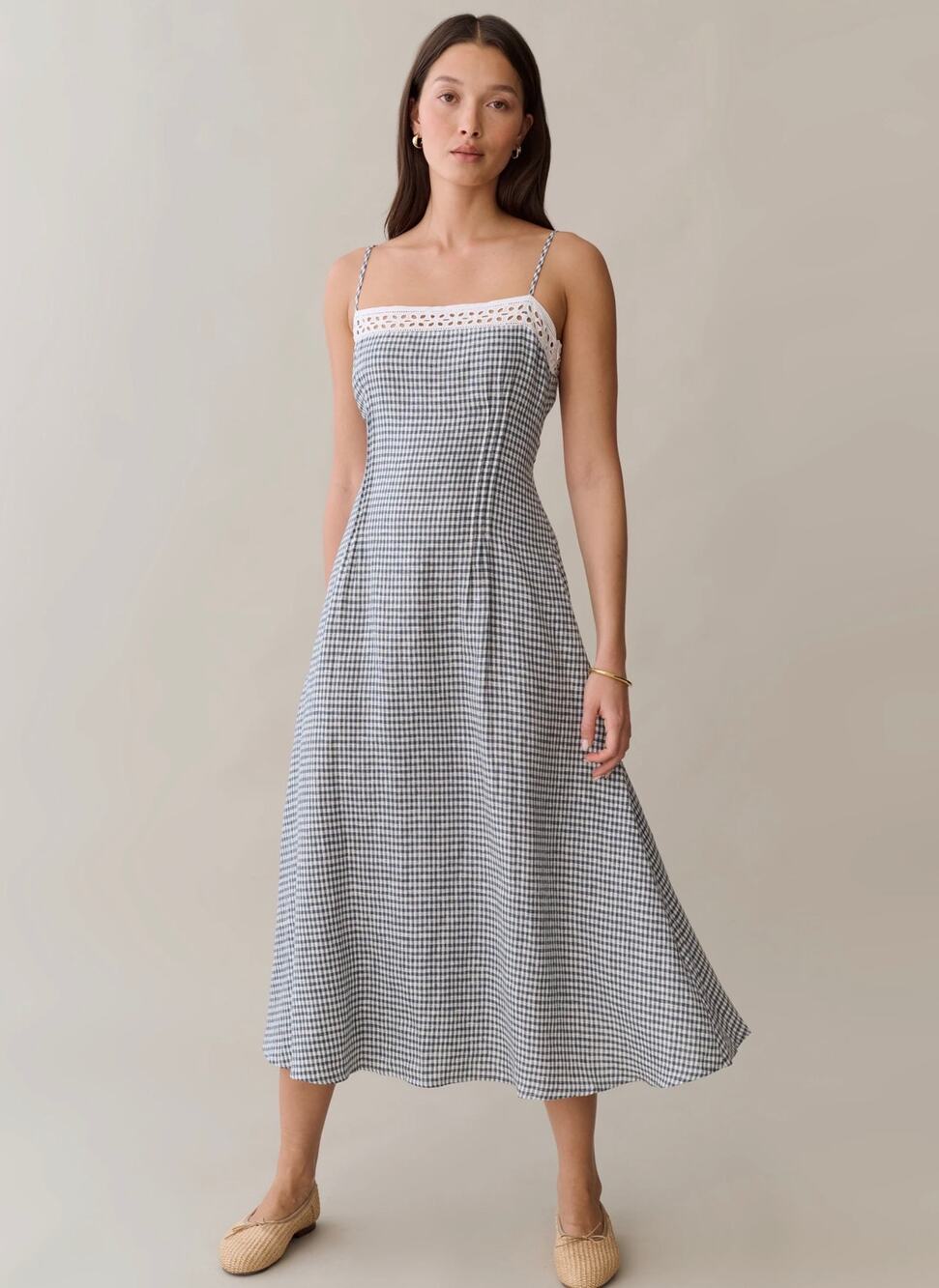 New O.P.T Tanya Linen dress plaid green & white size 8 $245